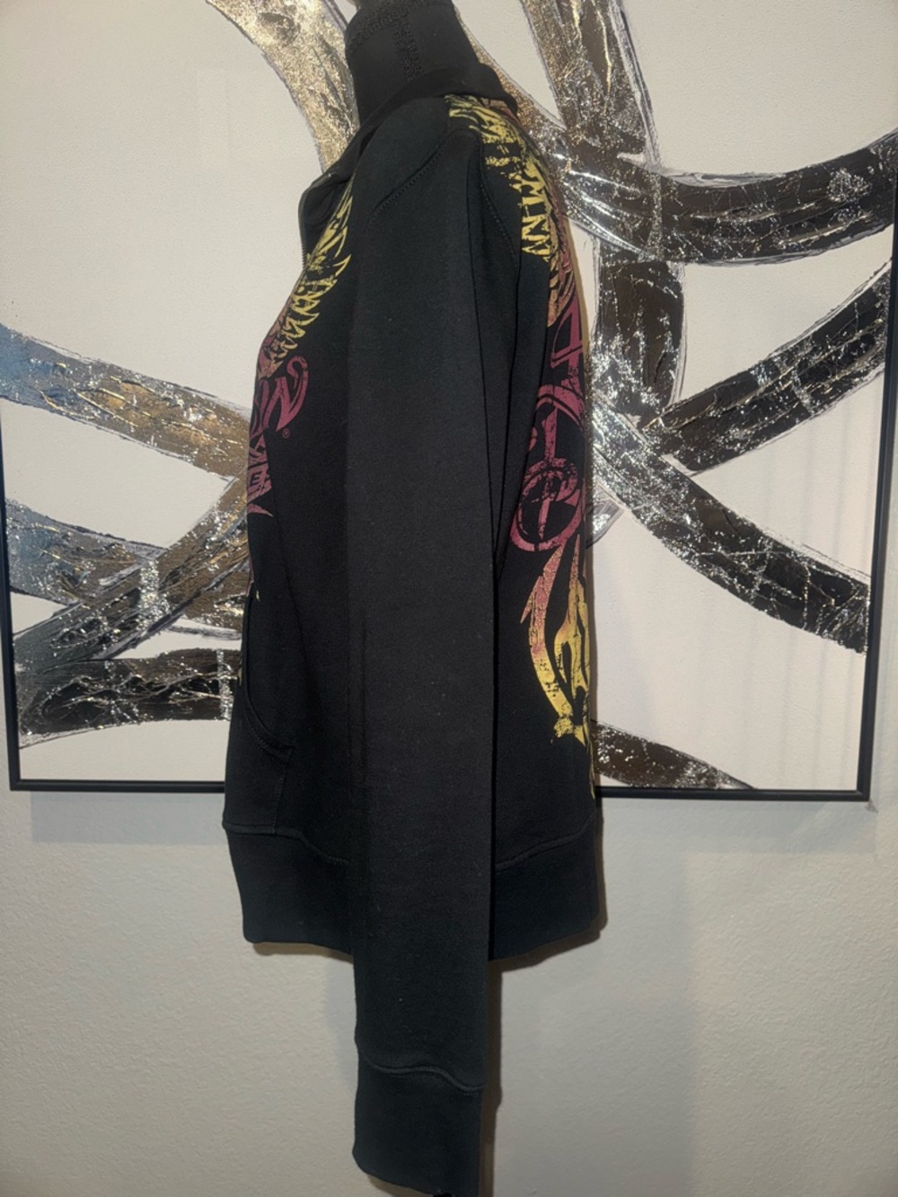 Harley-Davidson Black Zip Front Jacket with Pink and Yellow Graphic - Picture 3 of 5